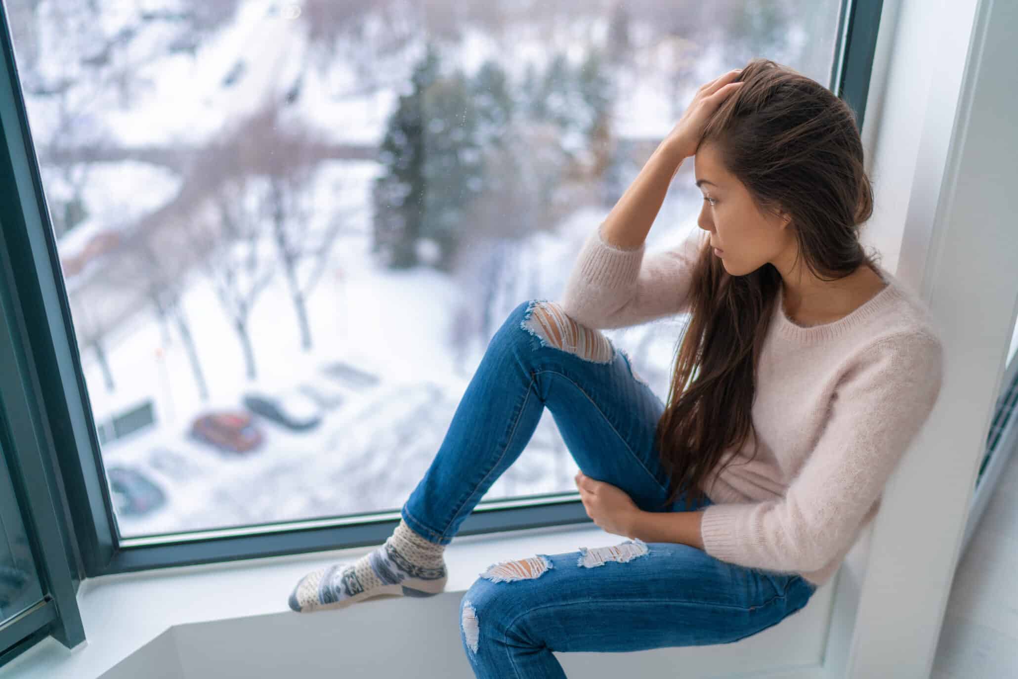 Winter depressed sad girl